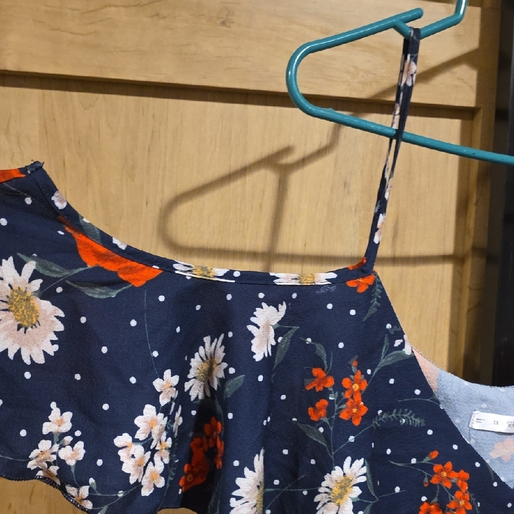 (J57) Rosegal Navy Floral Midi Dress Sz XL off Shoulder Sexy Look - Picture 3 of 9